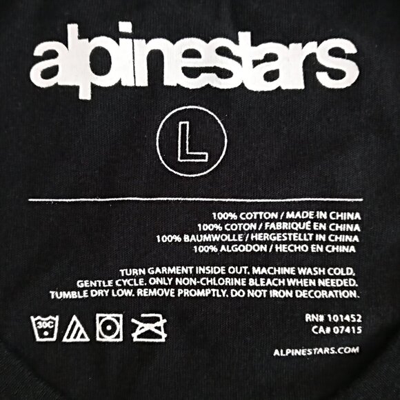 Alpinestars Mens Graphic Crew Neck T-Shirt Black Cotton Short Sleeves Size L - Picture 7 of 7